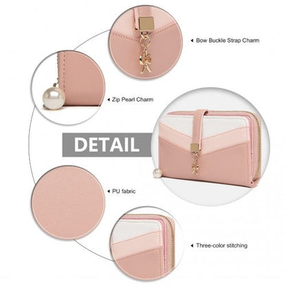 Easy Luggage LP2215 - Miss Lulu Mixed Colour Women's Leather Look Clutch Purse - Pink