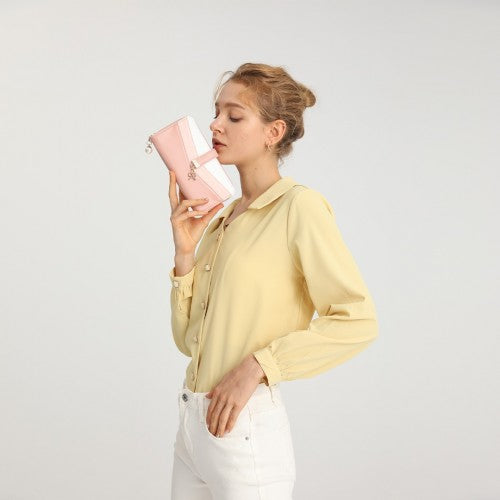 Easy Luggage LP2215 - Miss Lulu Mixed Colour Women's Leather Look Clutch Purse - Pink