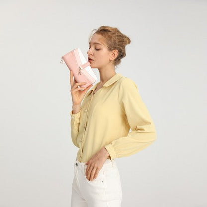 Easy Luggage LP2215 - Miss Lulu Mixed Colour Women's Leather Look Clutch Purse - Pink