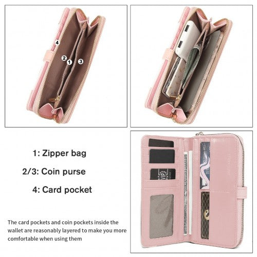 Easy Luggage LP2215 - Miss Lulu Mixed Colour Women's Leather Look Clutch Purse - Pink