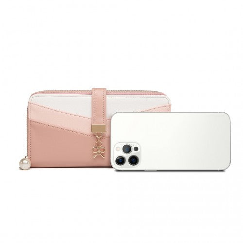 Easy Luggage LP2215 - Miss Lulu Mixed Colour Women's Leather Look Clutch Purse - Pink
