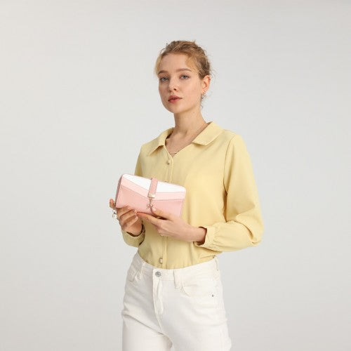 Easy Luggage LP2215 - Miss Lulu Mixed Colour Women's Leather Look Clutch Purse - Pink