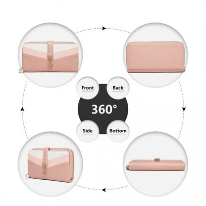 Easy Luggage LP2215 - Miss Lulu Mixed Colour Women's Leather Look Clutch Purse - Pink