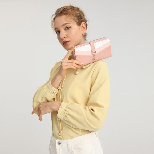 Easy Luggage LP2215 - Miss Lulu Mixed Colour Women's Leather Look Clutch Purse - Pink