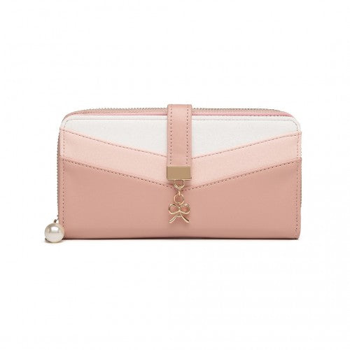 Easy Luggage LP2215 - Miss Lulu Mixed Colour Women's Leather Look Clutch Purse - Pink