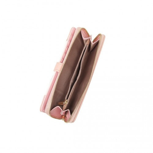 Easy Luggage LP2215 - Miss Lulu Mixed Colour Women's Leather Look Clutch Purse - Pink