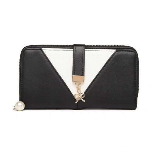 Easy Luggage LP2216 - Miss Lulu Two Tone Women's Leather Look Clutch Purse - Black