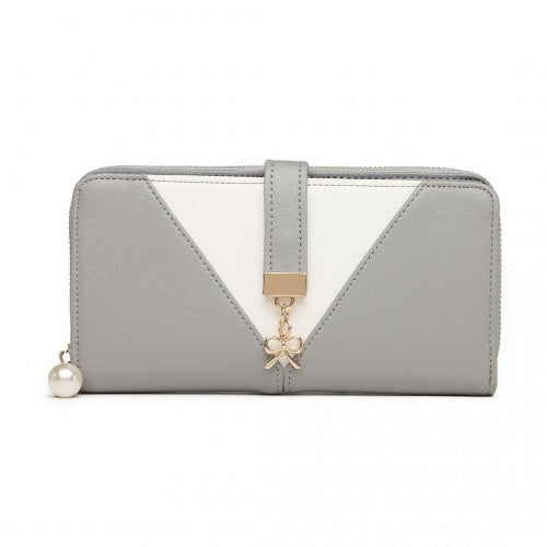Easy Luggage LP2216 - Miss Lulu Two Tone Women's Leather Look Clutch Purse - Grey