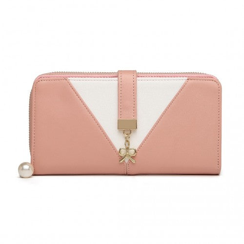 Easy Luggage LP2216 - Miss Lulu Two Tone Women's Leather Look Clutch Purse - Pink