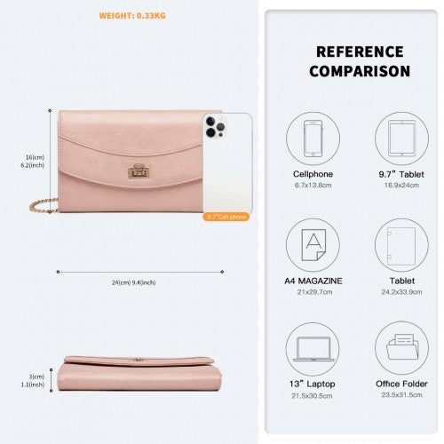 Easy Luggage LP2219 - Miss Lulu Elegant Flap Clutch Leather Chain Evening Bag - Pink