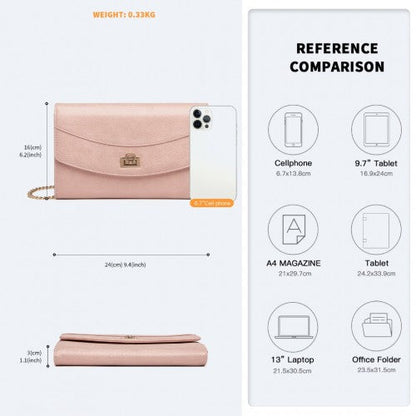 Easy Luggage LP2219 - Miss Lulu Elegant Flap Clutch Leather Chain Evening Bag - Pink