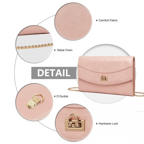Easy Luggage LP2219 - Miss Lulu Elegant Flap Clutch Leather Chain Evening Bag - Pink