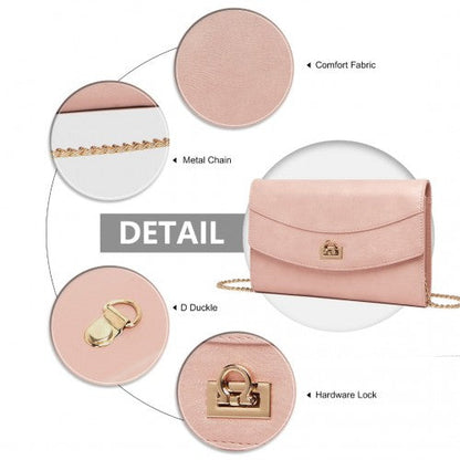 Easy Luggage LP2219 - Miss Lulu Elegant Flap Clutch Leather Chain Evening Bag - Pink