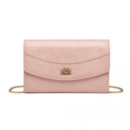 Easy Luggage LP2219 - Miss Lulu Elegant Flap Clutch Leather Chain Evening Bag - Pink