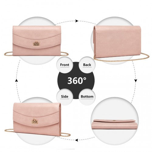 Easy Luggage LP2219 - Miss Lulu Elegant Flap Clutch Leather Chain Evening Bag - Pink