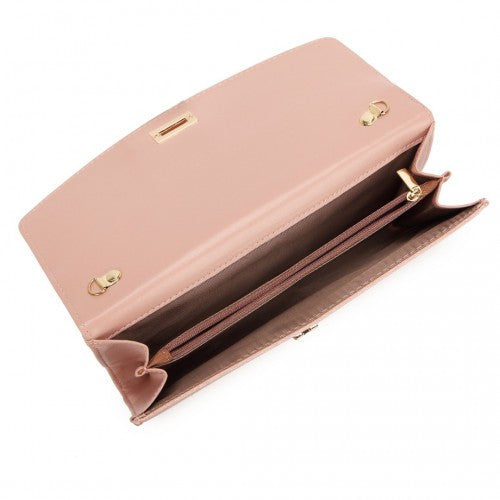 Easy Luggage LP2219 - Miss Lulu Elegant Flap Clutch Leather Chain Evening Bag - Pink