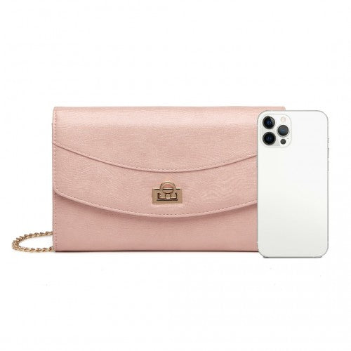 Easy Luggage LP2219 - Miss Lulu Elegant Flap Clutch Leather Chain Evening Bag - Pink