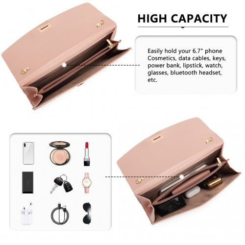 Easy Luggage LP2219 - Miss Lulu Elegant Flap Clutch Leather Chain Evening Bag - Pink