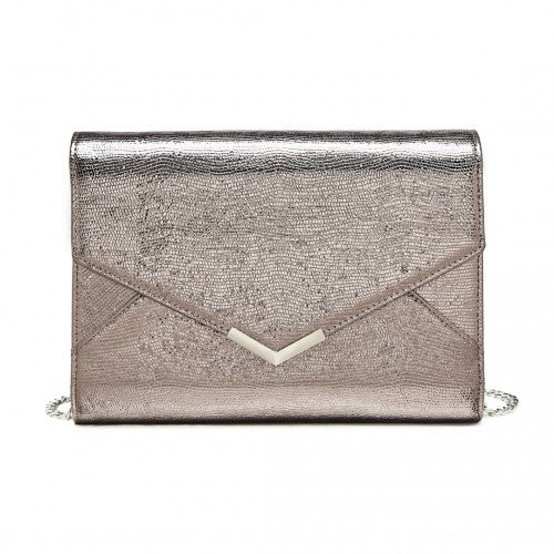 Easy Luggage LP2306 - Miss Lulu Glitter Envelope Flap Clutch Evening Bag - Grey