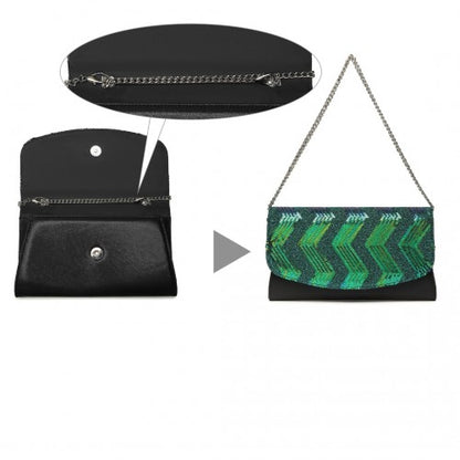 Easy Luggage LP2311 - Miss Lulu Gorgeous Sequins Evening Clutch Bag Chain Shoulder Bag - Black And Green