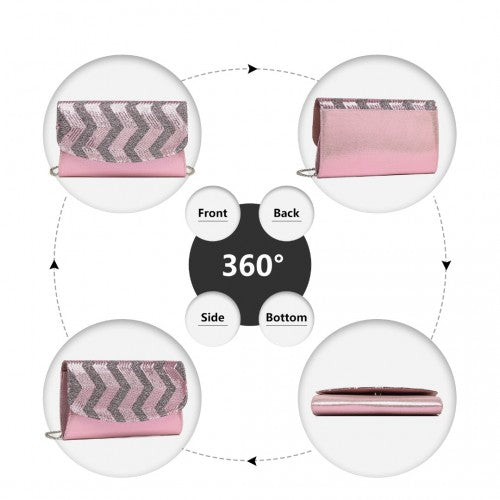 Easy Luggage LP2311 - Miss Lulu Gorgeous Sequins Evening Clutch Bag Chain Shoulder Bag - Pink