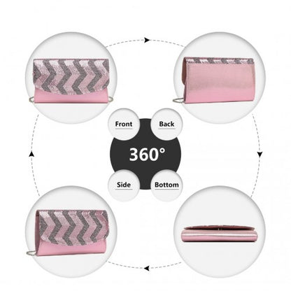 Easy Luggage LP2311 - Miss Lulu Gorgeous Sequins Evening Clutch Bag Chain Shoulder Bag - Pink