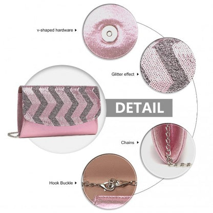 Easy Luggage LP2311 - Miss Lulu Gorgeous Sequins Evening Clutch Bag Chain Shoulder Bag - Pink