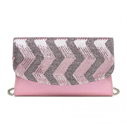 Easy Luggage LP2311 - Miss Lulu Gorgeous Sequins Evening Clutch Bag Chain Shoulder Bag - Pink