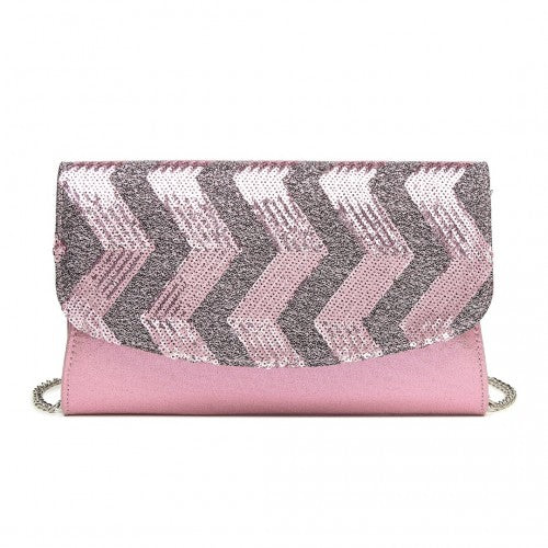Easy Luggage LP2311 - Miss Lulu Gorgeous Sequins Evening Clutch Bag Chain Shoulder Bag - Pink