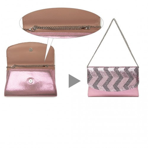 Easy Luggage LP2311 - Miss Lulu Gorgeous Sequins Evening Clutch Bag Chain Shoulder Bag - Pink