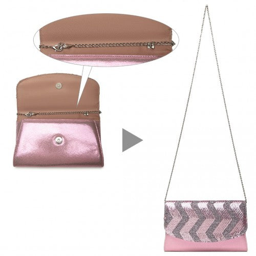 Easy Luggage LP2311 - Miss Lulu Gorgeous Sequins Evening Clutch Bag Chain Shoulder Bag - Pink