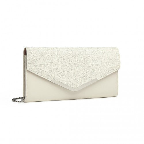 Easy Luggage LP2312 - Miss Lulu Lace Envelope Flap Clutch Evening Bag - Beige