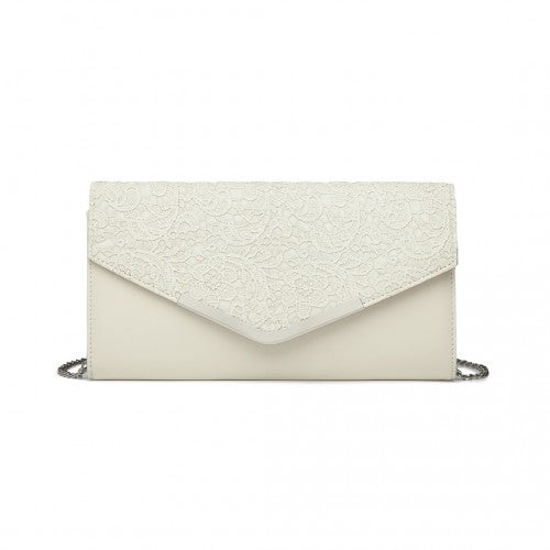 Easy Luggage LP2312 - Miss Lulu Lace Envelope Flap Clutch Evening Bag - Beige