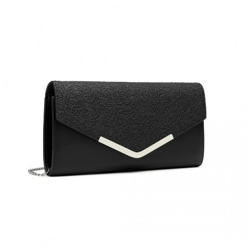 Easy Luggage LP2312 - Miss Lulu Lace Envelope Flap Clutch Evening Bag - Black
