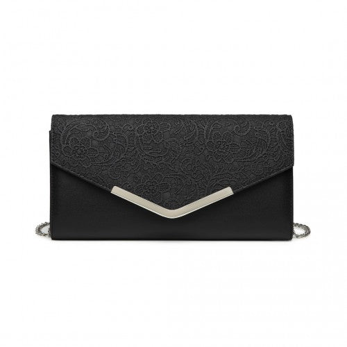 Easy Luggage LP2312 - Miss Lulu Lace Envelope Flap Clutch Evening Bag - Black