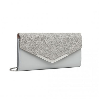 Easy Luggage LP2312 - Miss Lulu Lace Envelope Flap Clutch Evening Bag - Grey
