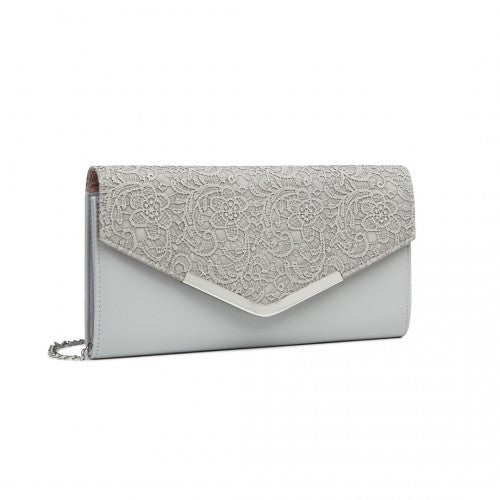 Easy Luggage LP2312 - Miss Lulu Lace Envelope Flap Clutch Evening Bag - Grey