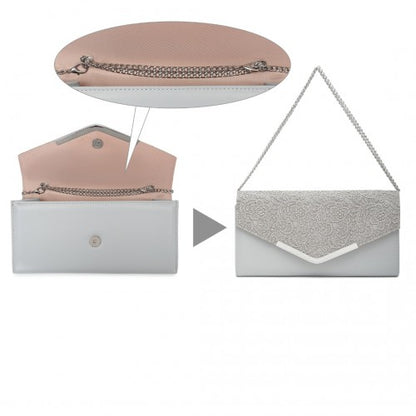 Easy Luggage LP2312 - Miss Lulu Lace Envelope Flap Clutch Evening Bag - Grey