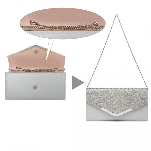 Easy Luggage LP2312 - Miss Lulu Lace Envelope Flap Clutch Evening Bag - Grey