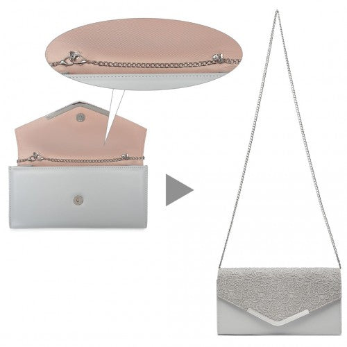 Easy Luggage LP2312 - Miss Lulu Lace Envelope Flap Clutch Evening Bag - Grey