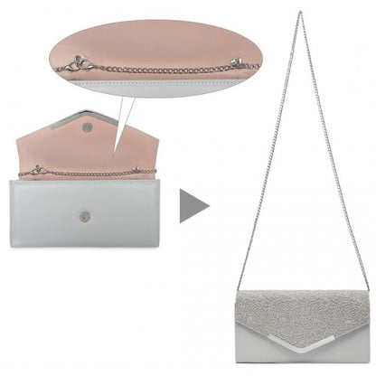 Easy Luggage LP2312 - Miss Lulu Lace Envelope Flap Clutch Evening Bag - Grey