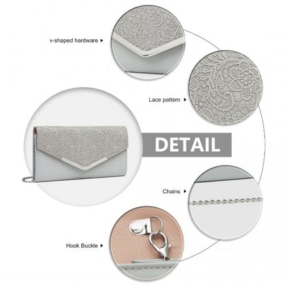Easy Luggage LP2312 - Miss Lulu Lace Envelope Flap Clutch Evening Bag - Grey