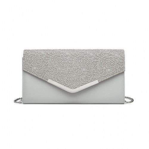 Easy Luggage LP2312 - Miss Lulu Lace Envelope Flap Clutch Evening Bag - Grey