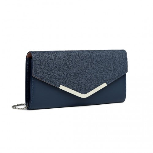 Easy Luggage LP2312 - Miss Lulu Lace Envelope Flap Clutch Evening Bag - Navy