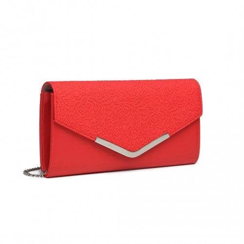 Easy Luggage LP2312 - Miss Lulu Lace Envelope Flap Clutch Evening Bag - Red