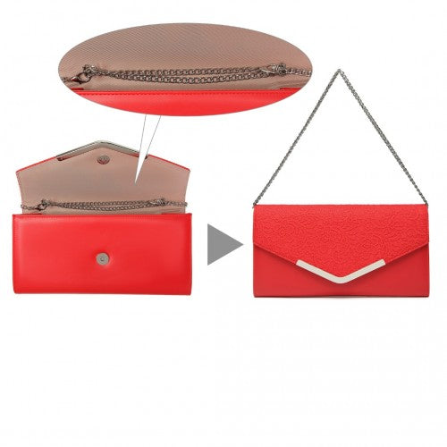 Easy Luggage LP2312 - Miss Lulu Lace Envelope Flap Clutch Evening Bag - Red