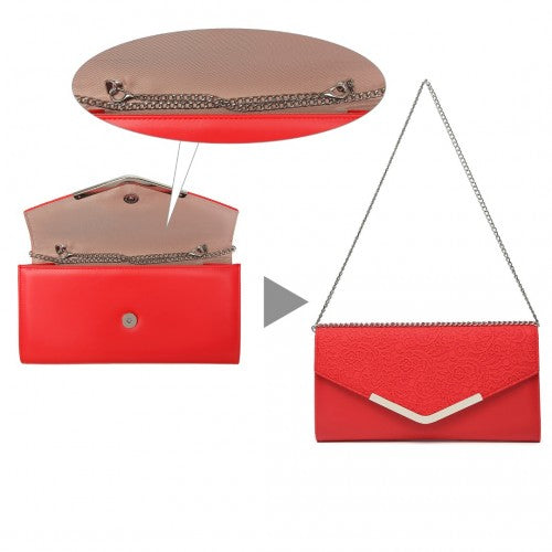 Easy Luggage LP2312 - Miss Lulu Lace Envelope Flap Clutch Evening Bag - Red