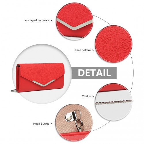 Easy Luggage LP2312 - Miss Lulu Lace Envelope Flap Clutch Evening Bag - Red