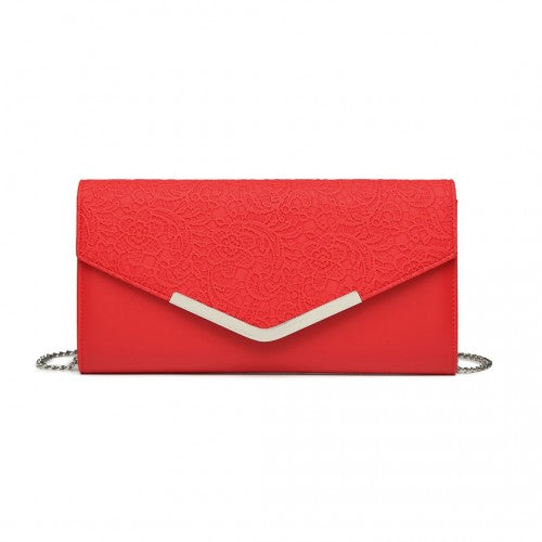 Easy Luggage LP2312 - Miss Lulu Lace Envelope Flap Clutch Evening Bag - Red