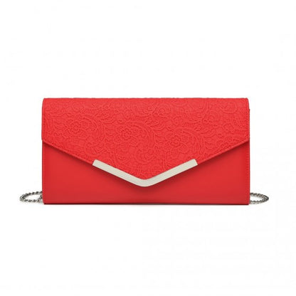 Easy Luggage LP2312 - Miss Lulu Lace Envelope Flap Clutch Evening Bag - Red